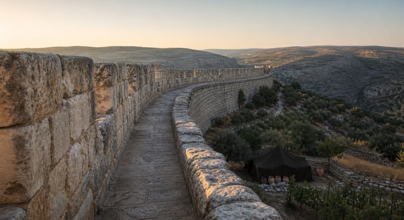Caminho de Ronda na Muralha de Pedra ao Amanhecer